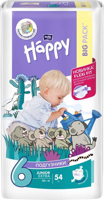 Подгузники гигенические для детей "Bella baby Happy JUNIOR EXTRA" Вес 16+/54 шт.