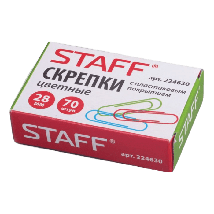 Скрепки канцелярские 28 мм цветные STAFF в картонной коробке 224630 (70 шт.упак) Скрепки канцелярские 28 мм цветные STAFF в картонной коробке 224630 (70 шт.упак)