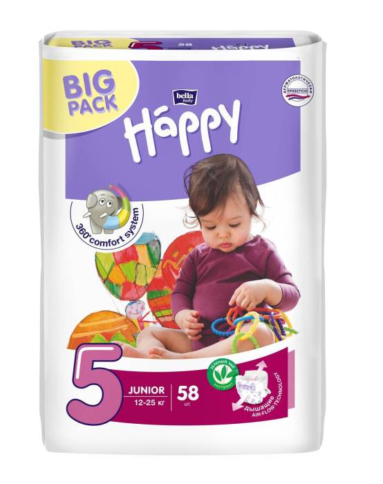 Подгузники гигенические для детей "Bella baby Happy JUNIOR" вес 12-25кг/58 шт.