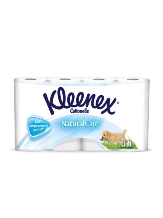 Туалетная бумага 3-х/трехслойная "Kleenex" Natural Care БЕЛАЯ (8 рул.упак)