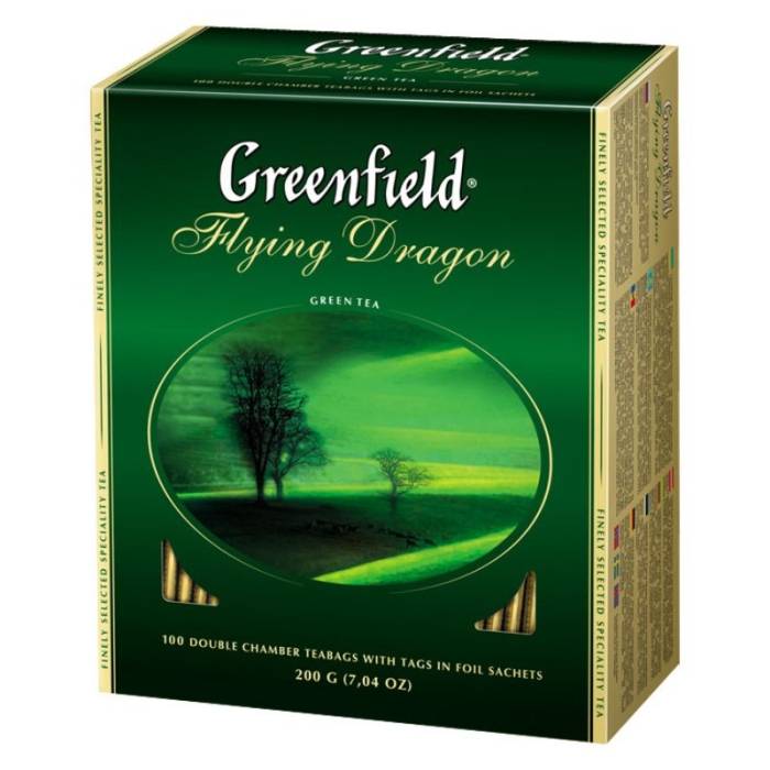 Чай 100 пакетиков "Greenfield", листовой, FLYING DRAGON/Зеленый