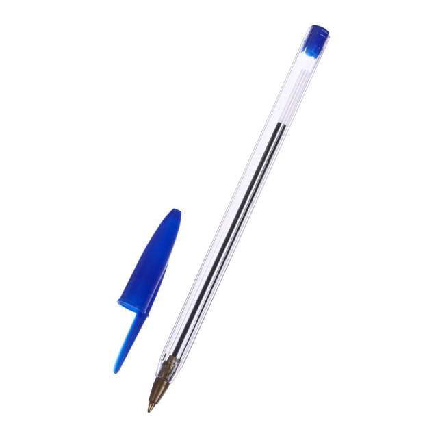 Ручка шариковая 0,7 мм СИНЯЯ, корпус ПРОЗРАЧНЫЙ, штрихкод на штуке