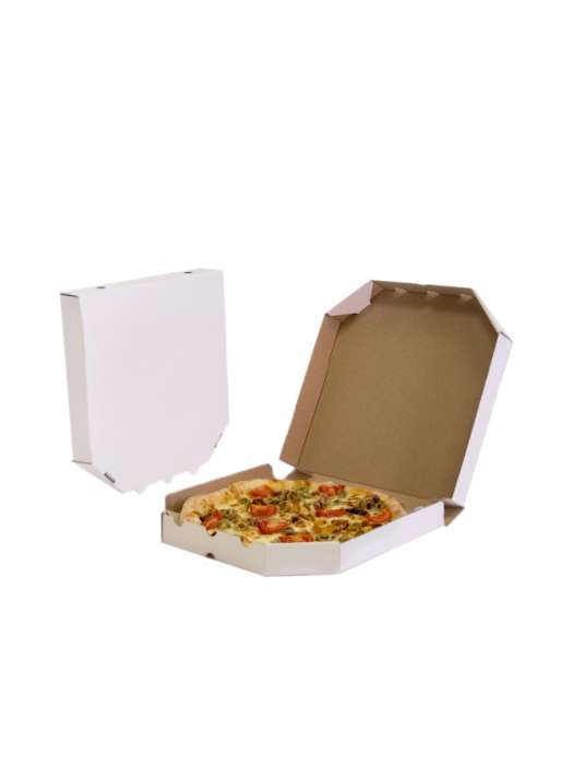 Коробка под пиццу 250*250*40 белая Самосборная со скошенными углами