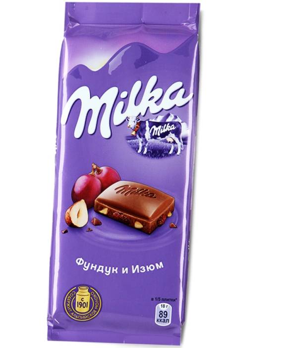 Шоколад "Milka" 85 г, Изюм-фундук 