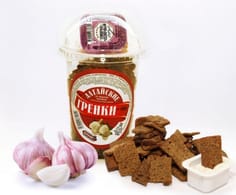 Сухарики Алтайские Гренки 130 гр Стакан, Пшеничные с чесноком + соус Сухарики Алтайские Гренки 130 гр Стакан, Пшеничные с чесноком + соус
