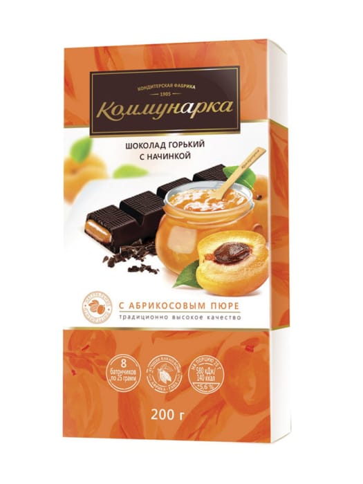 Шоколад "Коммунарка" 200 г, Горький с абрикосовой начинкой Шоколад "Коммунарка" 200 г, Горький с абрикосовой начинкой