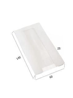 Пакет бумажный 140*60*60*25 БЕЛЫЙ, с окном, V-дно Пакет бумажный 140*60*60*25 БЕЛЫЙ, с окном, V-дно