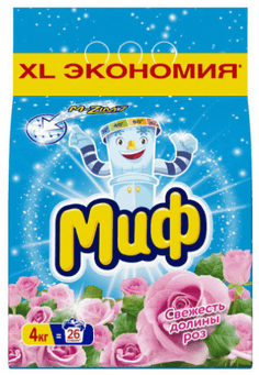 Стиральный порошок 4 кг "Миф" автомат, Свежесть долины роз 3в1 Стиральный порошок 4 кг "Миф" автомат, Свежесть долины роз 3в1