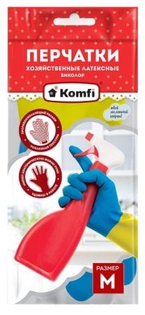 Перчатки латексные хозяйственные Биколор синий+желтый 47г Komfi, M (bicolo2) Перчатки латексные хозяйственные Биколор синий+желтый 47г Komfi, M (bicolo2)