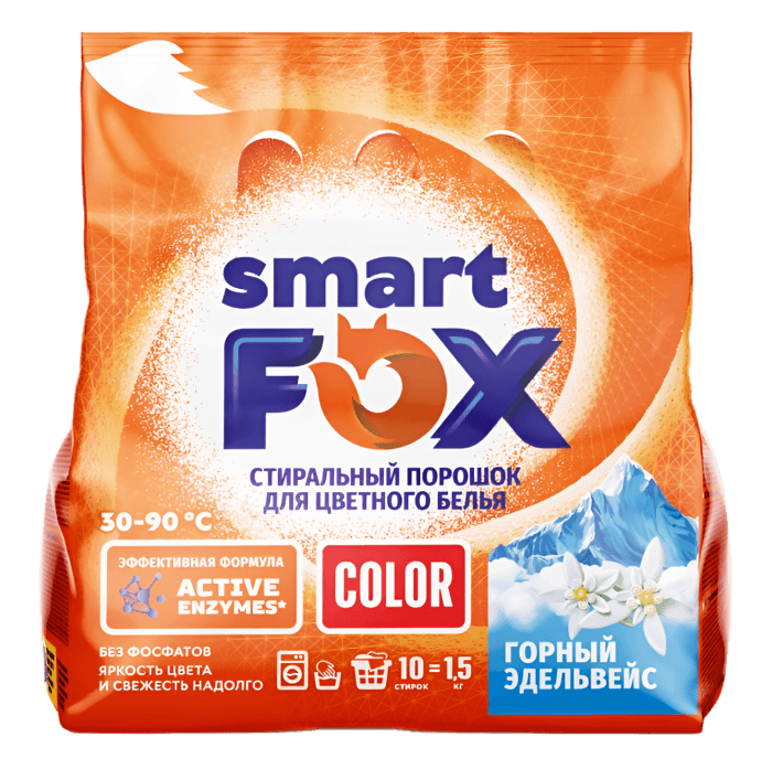 Стиральный порошок 1,5 кг SMART FOX, Горный эдельвейс Стиральный порошок 1,5 кг SMART FOX, Горный эдельвейс