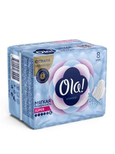 Прокладки "Ola!" Wings Classic Super Singles, 6 капель, с крылышками (8 шт.упак) Прокладки "Ola!" Wings Classic Super Singles, 6 капель, с крылышками (8 шт.упак)
