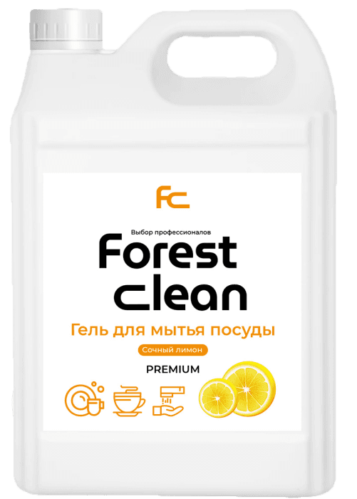 Средство для мытья посуды 5 л канистра "FOREST Clean" Концентрат-гель ПРЕМИУМ, Сочный лимон
