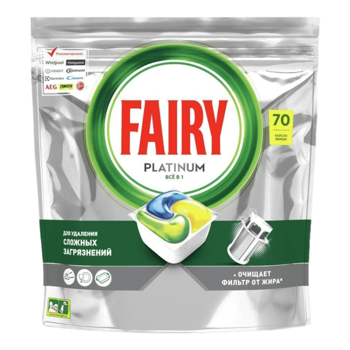 Таблетки для посудомоечных машин "FAIRY" Platinum "Все в 1" Лимон (70 шт.упак) Таблетки для посудомоечных машин "FAIRY" Platinum "Все в 1" Лимон (70 шт.упак)