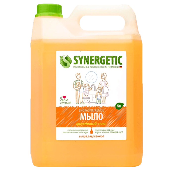 Жидкое мыло 5 л "SYNERGETIC" для мытья рук и тела, биоразлагаемое, Фруктовый микс Жидкое мыло 5 л "SYNERGETIC" для мытья рук и тела, биоразлагаемое, Фруктовый микс