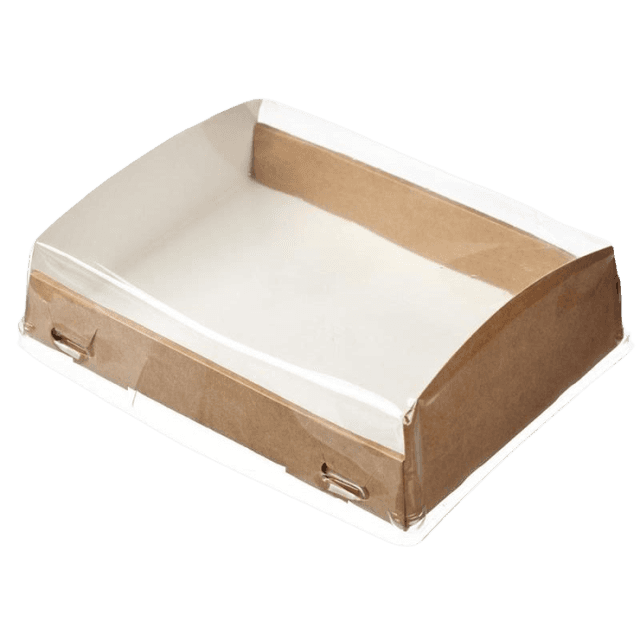 Контейнер бумажный универсальный 1000 мл с прозрачным куполом 185*140*55 мм ECO OpBOX, Крафт