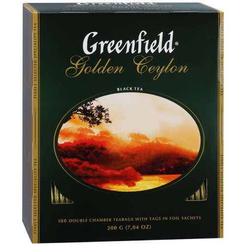Чай "Greenfield", 100 пакетиков, листовой 200г, GOLDEN CEYLON/Черный