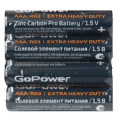 Батарейка мизинчик черная GoPower AAA Carbon Zinc солевая Батарейка мизинчик черная GoPower AAA Carbon Zinc солевая