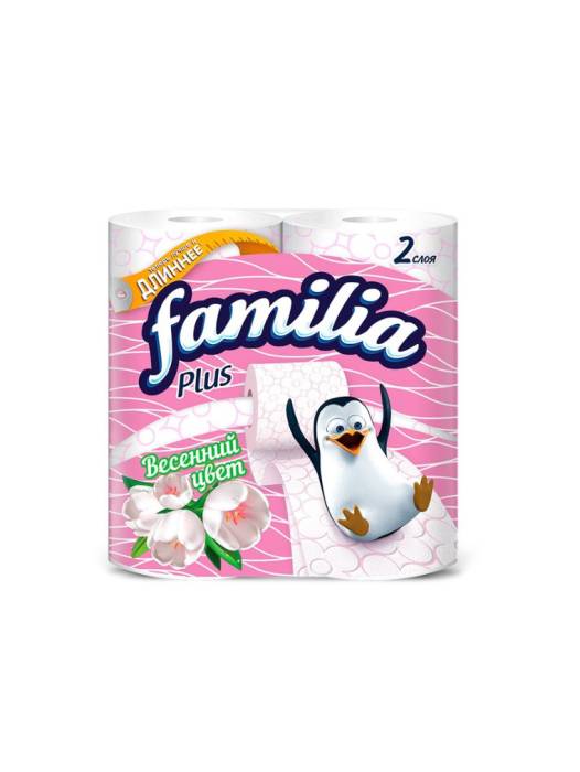 Туалетная бумага 2-х/двухслойная "FAMILIA plus" с запахом (4 шт.упак), Весенний цвет