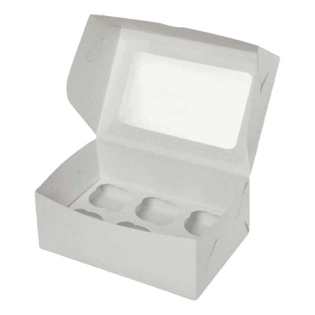 Короб картонный для десертов 250*170*100 мм белый под 6 капкейков с ОКНОМ