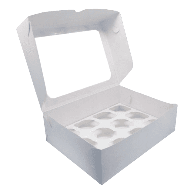 Короб картонный для десертов 330*250*100 мм белый под 12 капкейков с ОКНОМ