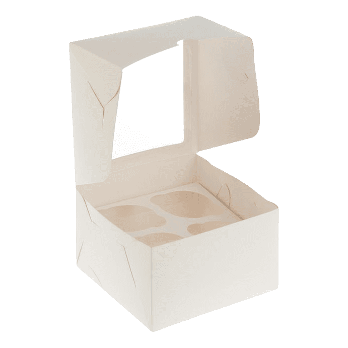 Короб картонный для десертов 160*160*100 мм белый под 4 капкейка с ОКНОМ Pasticciere