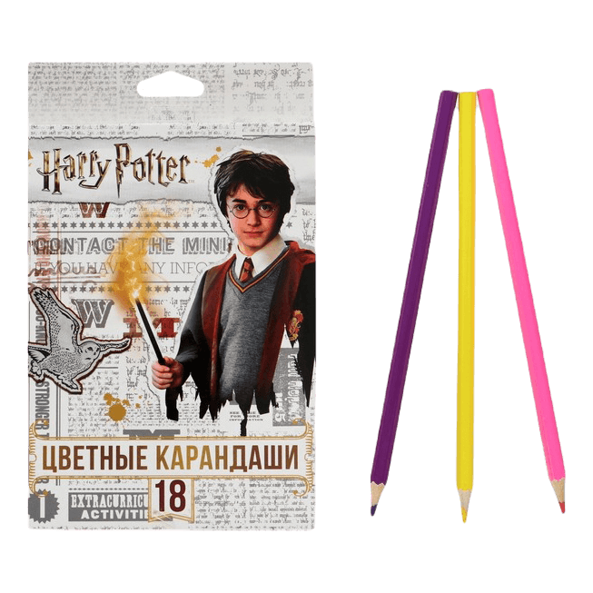 Карандаши цветные, 18 цветов "Гарри Поттер", заточенные, картонная коробка
