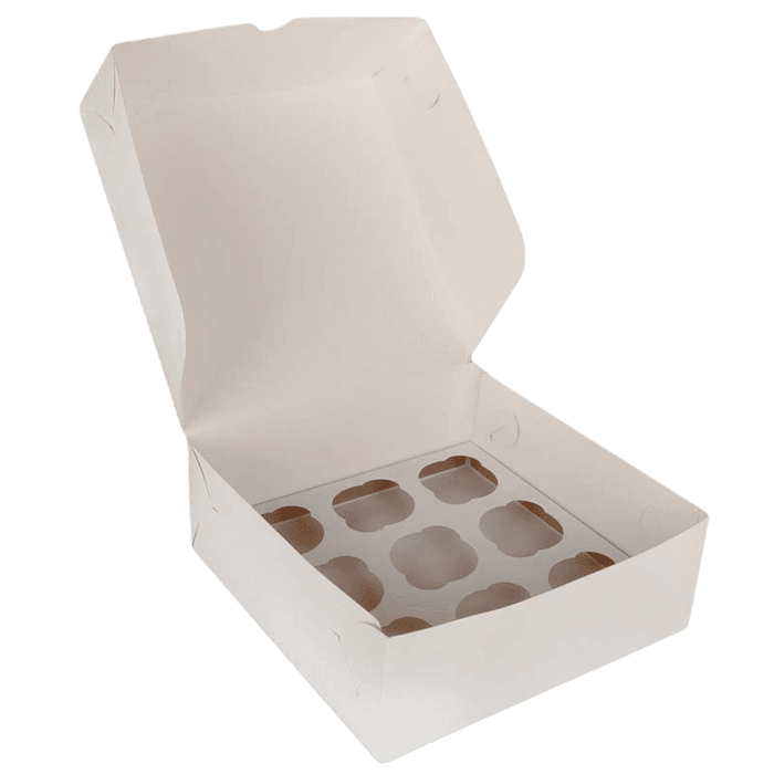 Короб картонный для десертов 250*250*100 мм белый под 9 капкейков