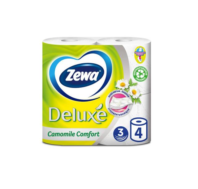 Туалетная бумага 3-х/трехслойная "Zewa Deluxe" с запахом (4 рул.упак), Цветы 3275