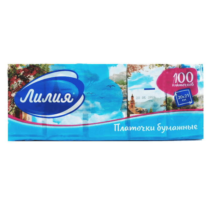 Платочки носовые бумажные двухслойные Лилия Лето Платочки носовые бумажные двухслойные Лилия Лето