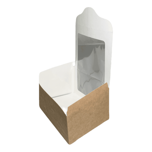 Контейнер бумажный универсальный OSQ Square cut pastry window box 130*110*80 мм с окном, Крафт E