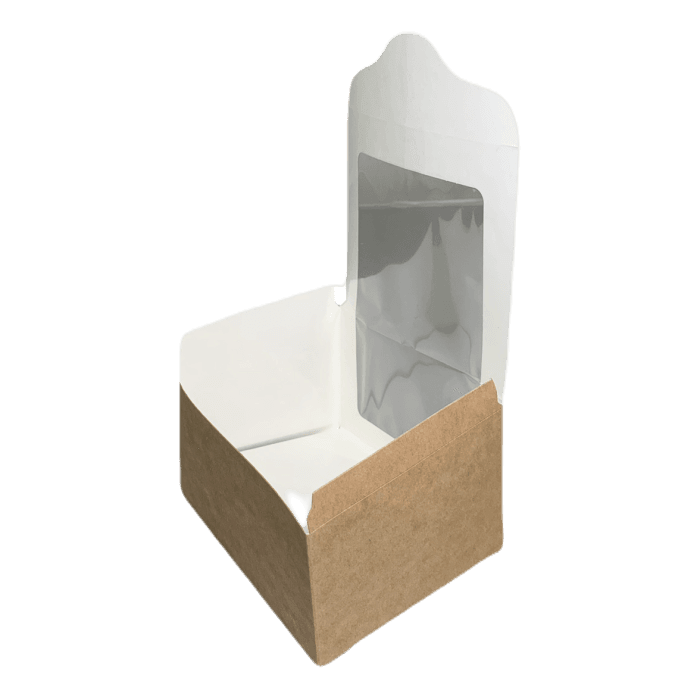 Контейнер бумажный универсальный OSQ Square cut pastry window box 130*110*80 мм с окном, Крафт E Контейнер бумажный универсальный OSQ Square cut pastry window box 130*110*80 мм с окном, Крафт E