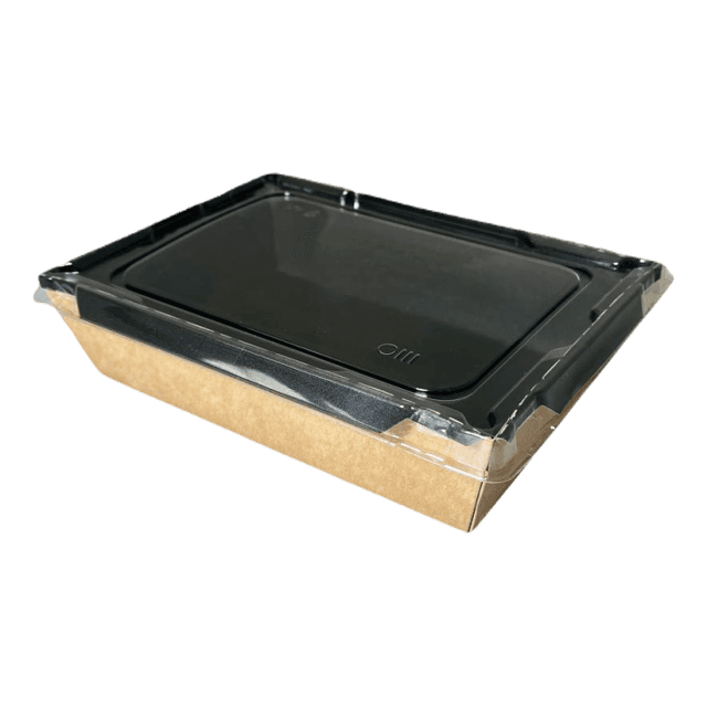Салатник бумажный 800 мл с прозрачной крышкой 200*138*50 мм, черный внутри, Крафт