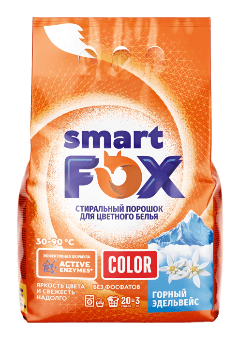 Стиральный порошок 3 кг SMART FOX, Горный эдельвейс Стиральный порошок 3 кг SMART FOX, Горный эдельвейс