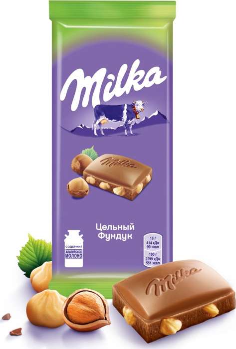 Шоколад "Milka" 85 г, Фундук Цельный