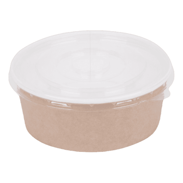 Контейнер/салатник бумажный круглый 750 мл OSQ Round Bowl D-150 мм + крышка купольная DOME LID, Крафт КОМПЛЕКТ