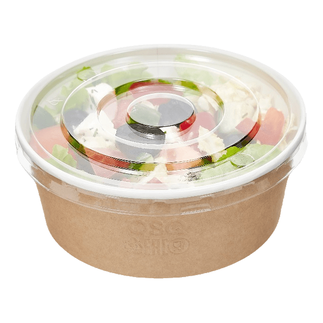 Контейнер/салатник/супница бумажный круглый 750 мл OSQ Round Bowl D-150 мм + крышка купольная DOME LID, Крафт КОМПЛЕКТ Контейнер/салатник/супница бумажный круглый 750 мл OSQ Round Bowl D-150 мм + крышка купольная DOME LID, Крафт КОМПЛЕКТ