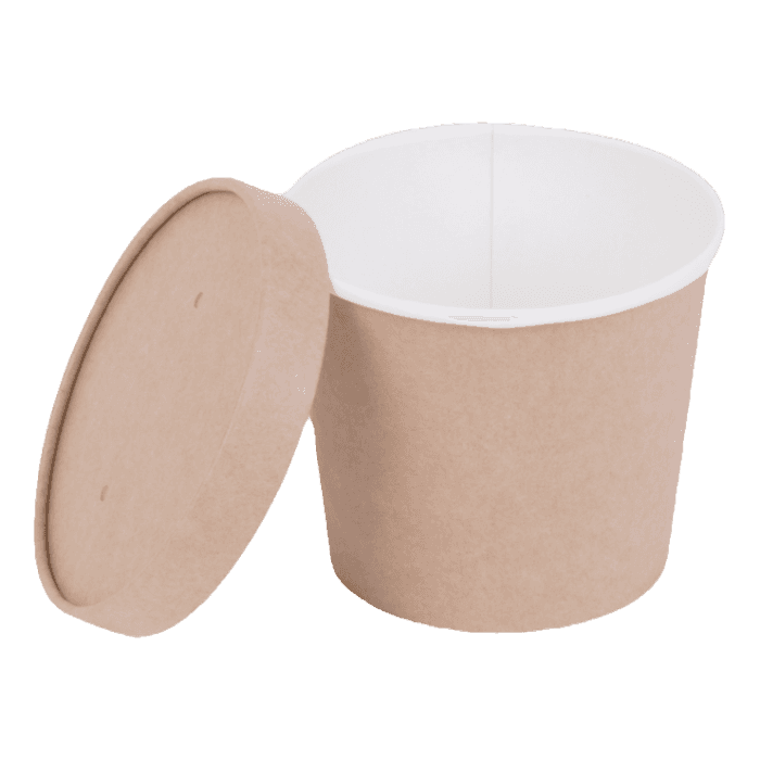 Контейнер/салатник/супница бумажный круглый 400 мл OSQ Round Bowl D-100 мм + крышка, Крафт КОМПЛЕКТ