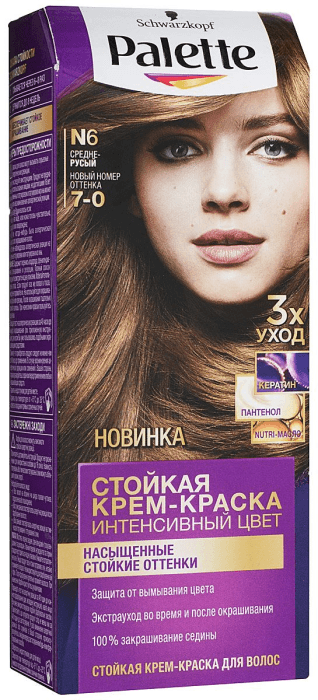Крем-краска для волос "Palette" стойкая, N6 (7-0) Средне-русый Крем-краска для волос "Palette" стойкая, N6 (7-0) Средне-русый