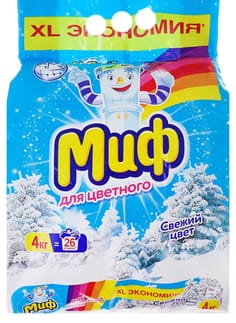Стиральный порошок 4 кг "Миф" автомат, Свежий цвет 3в1 Стиральный порошок 4 кг "Миф" автомат, Свежий цвет 3в1