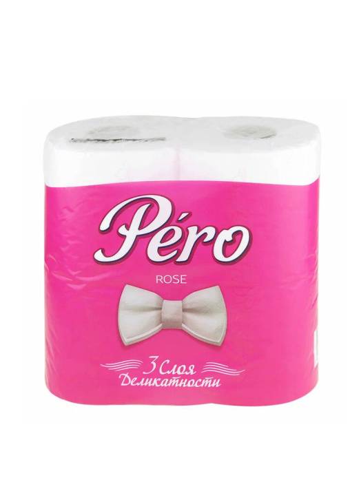 Туалетная бумага 3-х/трехслойная "PERO" ROSE 16,3м, белая цв. прокрасом (4 рул.упак)