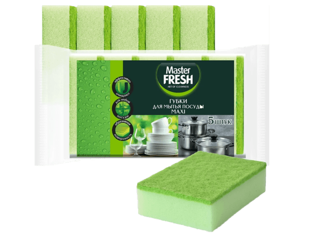 Губки для мытья посуды Master FRESH MAXI зеленая (5 шт.упак)