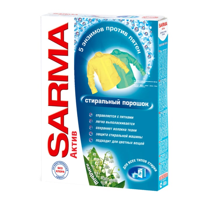 Стиральный порошок 400 г "Sarma" Актив универсальный НК, Ландыш Стиральный порошок 400 г "Sarma" Актив универсальный НК, Ландыш