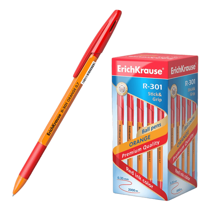Ручка шариковая 0,7 мм КРАСНАЯ "Erich Krause" R-301 Orange Stick & Grip резин упор Ручка шариковая 0,7 мм КРАСНАЯ "Erich Krause" R-301 Orange Stick & Grip резин упор
