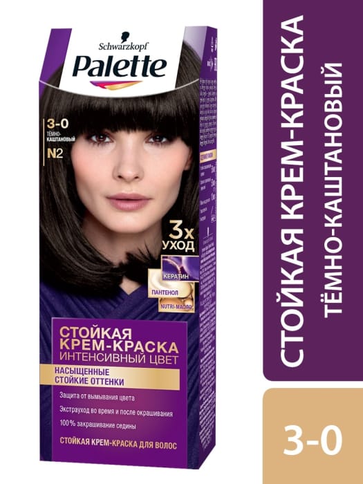 Крем-краска для волос "Palette" стойкая, (3-0) Темно-каштановый Крем-краска для волос "Palette" стойкая, (3-0) Темно-каштановый