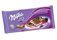 Шоколад "Milka" 80 г, миндаль и лесные ягоды Шоколад "Milka" 80 г, миндаль и лесные ягоды