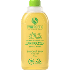 Средство для мытья посуды и детских игрушек 500 мл SYNERGETIC биоразлагаемое, Лимон Средство для мытья посуды и детских игрушек 500 мл SYNERGETIC биоразлагаемое, Лимон
