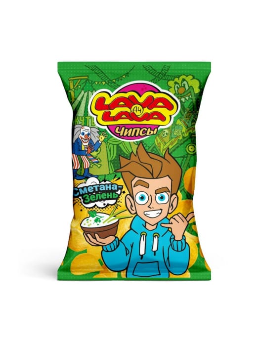 Чипсы "LAVA LAVA" 50 г ассортимент, Сметана-Зелень Чипсы "LAVA LAVA" 50 г ассортимент, Сметана-Зелень