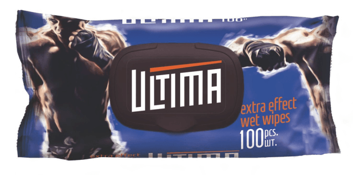 Салфетка влажная 100 шт. "Ultima" Спорт синий с клапаном (100 салф.шт) Салфетка влажная 100 шт. "Ultima" Спорт синий с клапаном (100 салф.шт)