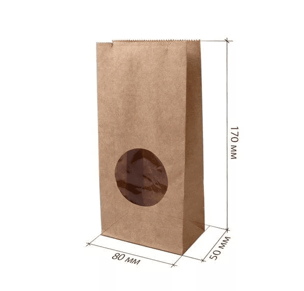 Пакет бумажный 80*50*170 КРАФТ, с окном, П-дно ECO BAG RWind Пакет бумажный 80*50*170 КРАФТ, с окном, П-дно ECO BAG RWind