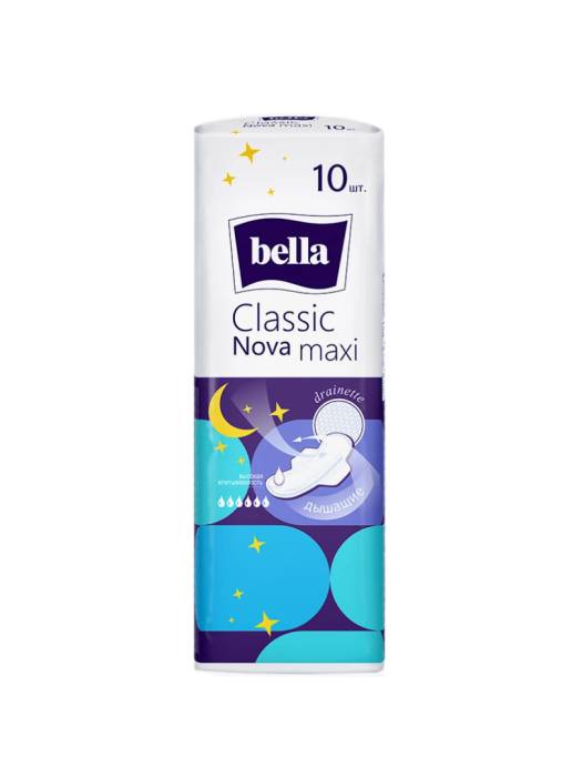 Прокладки "Bella" Classic Nova Maxi 6 капель, drainette с крылышками синие ночь (10 шт.упак)